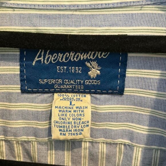Abercrombie & Fitch Mens Large Muscle Fit Blue Pin Striped Long Sleeve Button Up - Picture 2 of 3